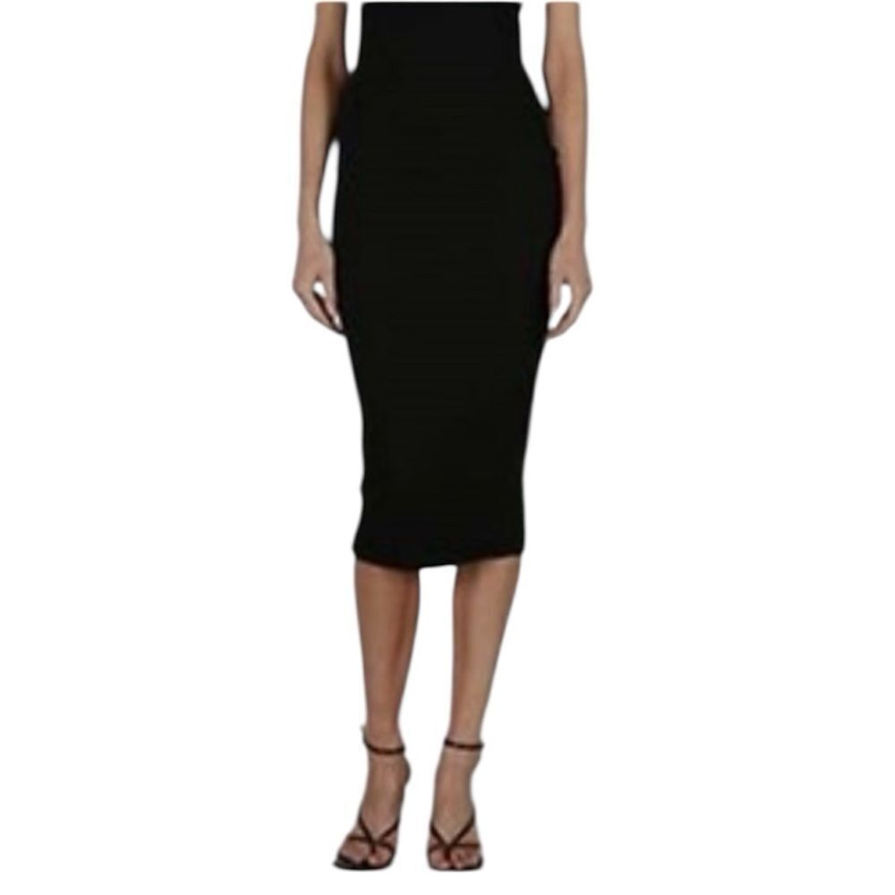 New Enza Costa Sheer Black Knit Sparkle MIDI Skirt XS